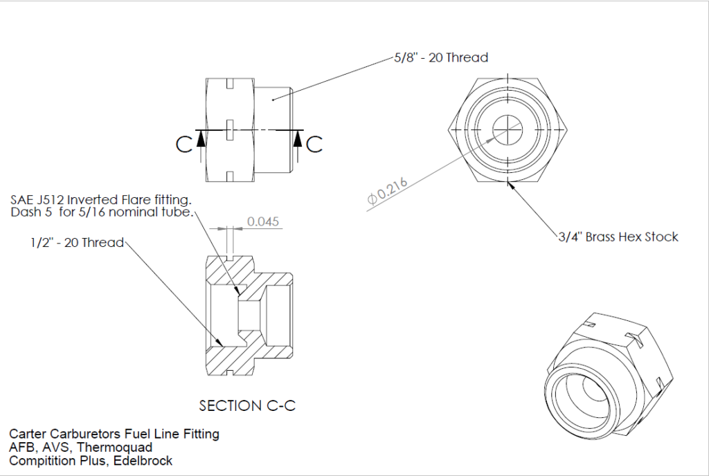 carter carburetor AFB_AVS fuel line inverted flare brass fittings drawing